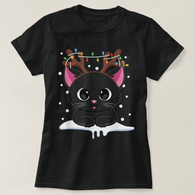 Camiseta Cute Christmas Black Cat Design (Frente do Design)