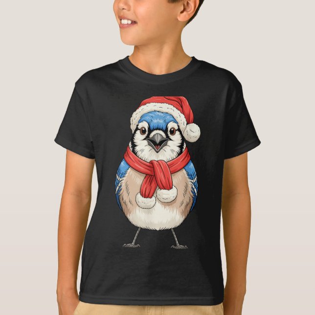 Camiseta Cute Christmas Blue Jay Santa Bird Watching  (Frente)