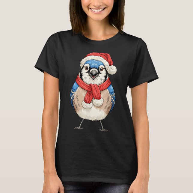 Camiseta Cute Christmas Blue Jay Santa Bird Watching  (Frente)