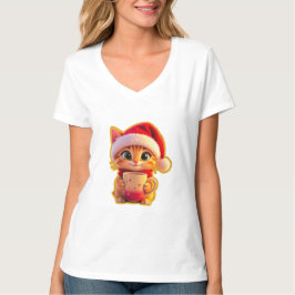 Camiseta **Cute Christmas Cat with Santa Hat – Funny Holida