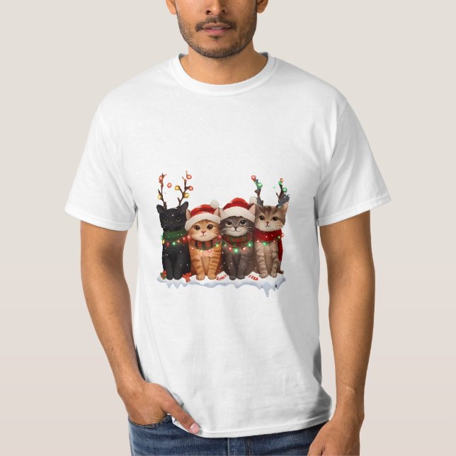 Camiseta Cute Christmas Cats Illustration – Festive Kittens (Frente)