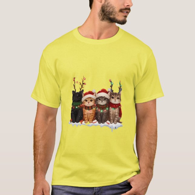 Camiseta Cute Christmas Cats Illustration – Festive Kittens (Frente)