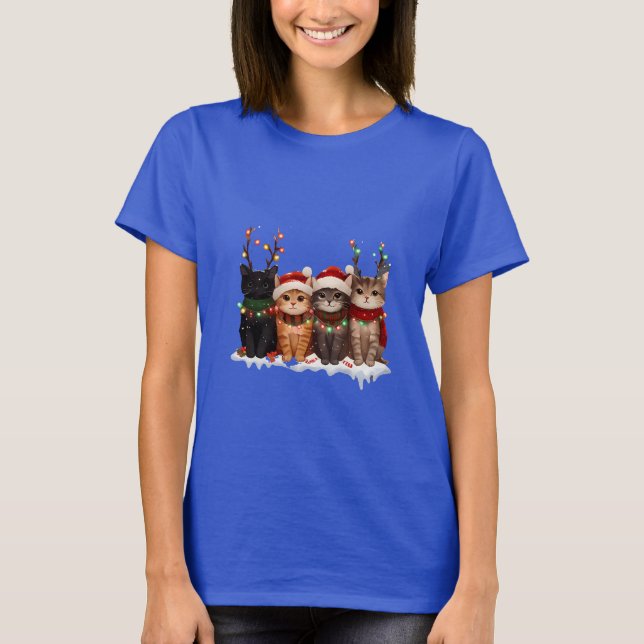 Camiseta Cute Christmas Cats Illustration – Festive Kittens (Frente)