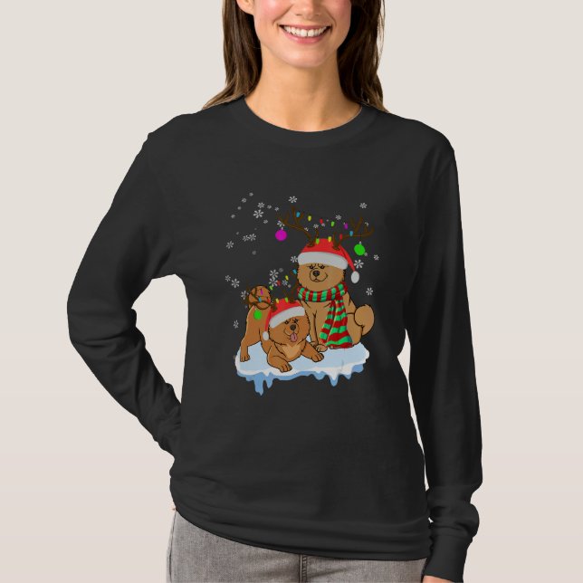 Camiseta Cute Christmas Chow Chow Santa Hats Reindeer Dog (Frente)