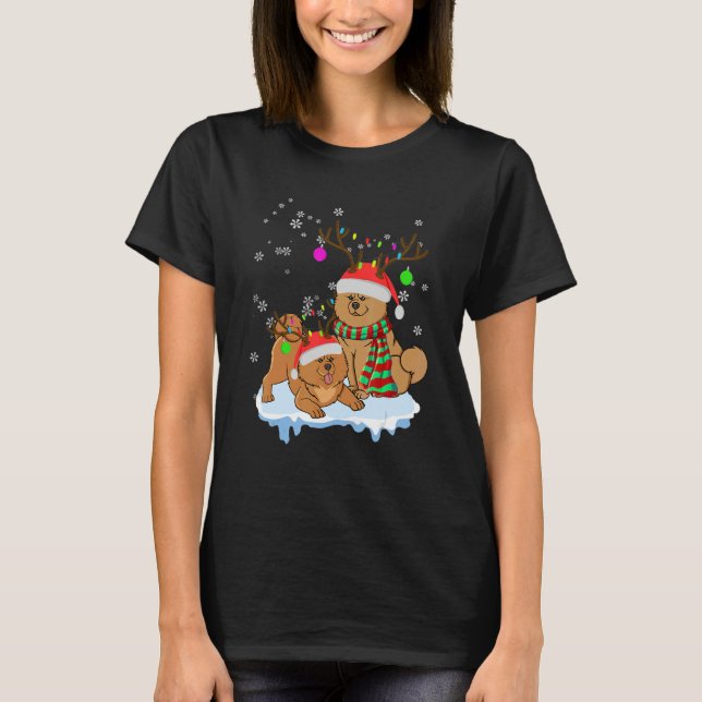 Camiseta Cute Christmas Chow Chow Santa Hats Reindeer Dog (Frente)