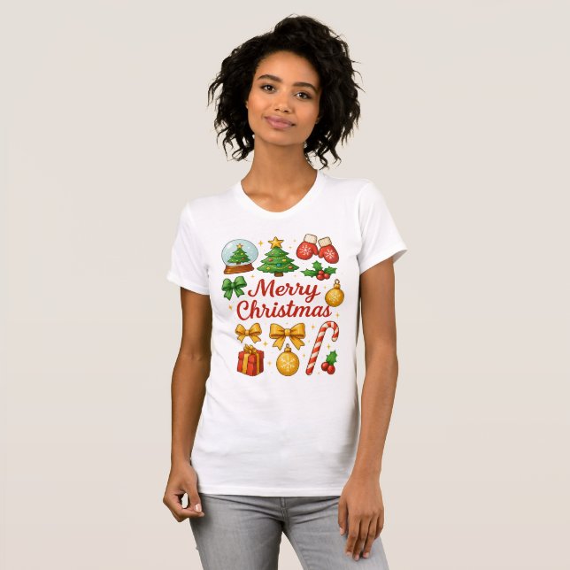 Camiseta Cute Christmas Clipart Family Tee Gift (Frente Completa)