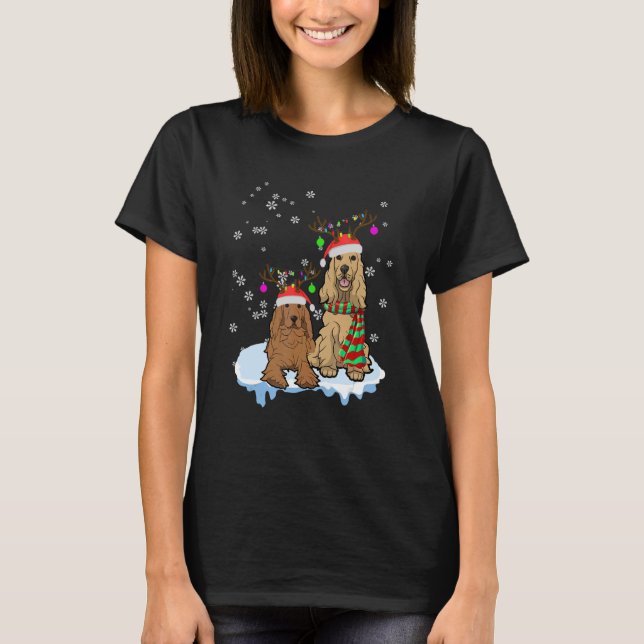Camiseta Cute Christmas Cocker Spaniel Santa Hats Reindeer  (Frente)