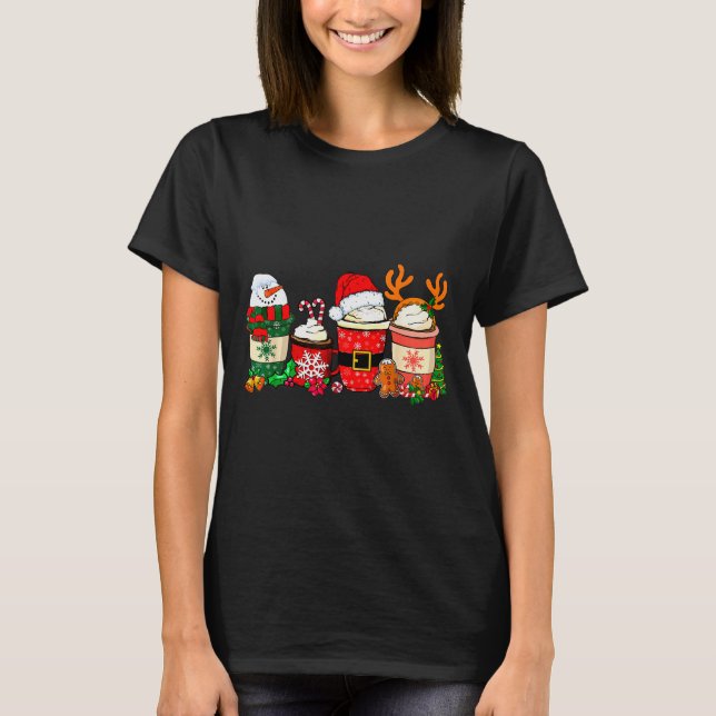 Camiseta Cute Christmas Coffee Shirt Snowman Deer Santa Cof (Frente)