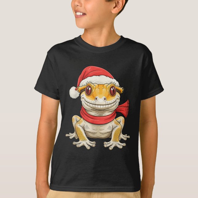 Camiseta Cute Christmas Crested Gecko Santa  (Frente)