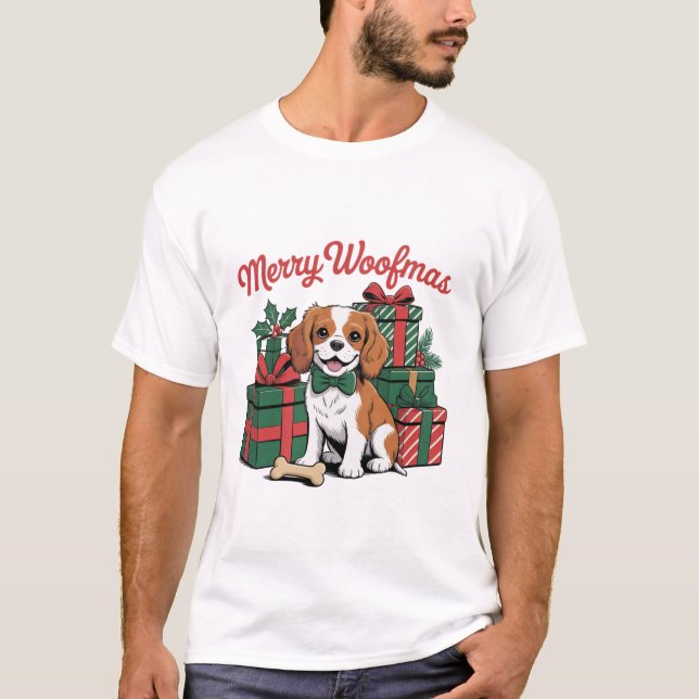 Camiseta Cute Christmas Dog Illustration | Merry Woofmas (Frente)