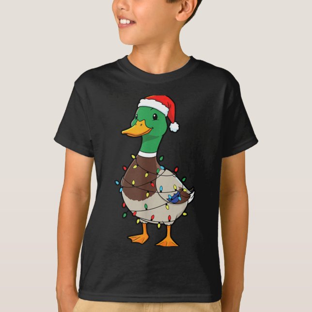 Camiseta Cute Christmas Duck Mallard With Xmas Lights  (Frente)