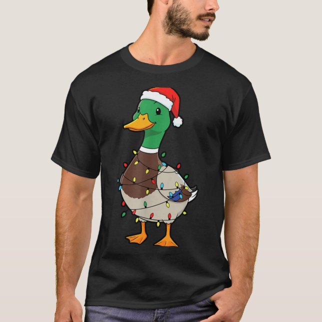 Camiseta Cute Christmas Duck Mallard With Xmas Lights  (Frente)