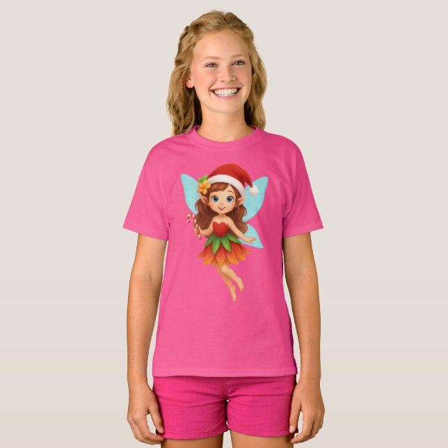 Camiseta Cute Christmas Fairy Illustration Adorable Holiday (Frente Completa)