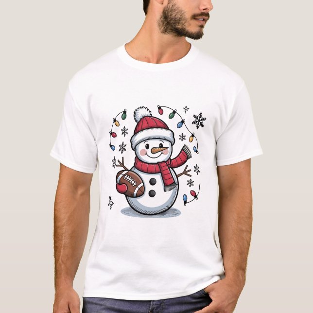 Camiseta Cute Christmas Football Snowman Holiday Illustrati (Frente)