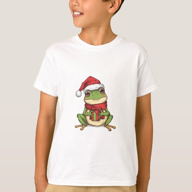 Camiseta Cute Christmas Frog Sweater - Santa Frog Holding G (Frente)