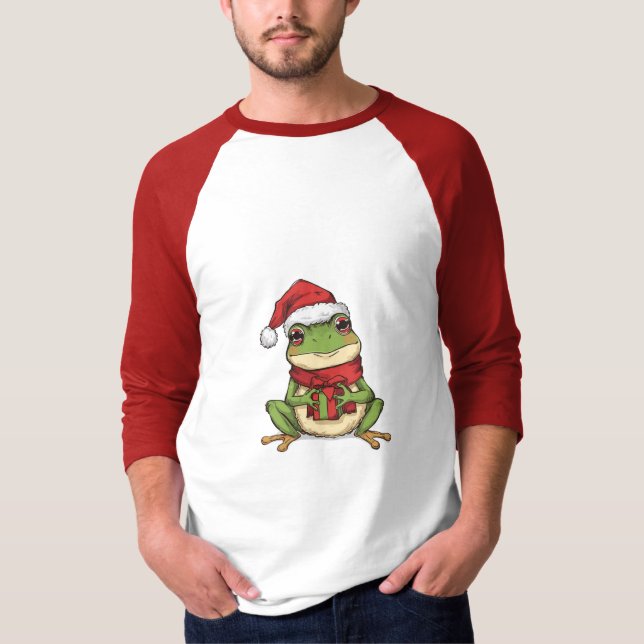 Camiseta Cute Christmas Frog Sweater - Santa Frog Holding G (Frente)
