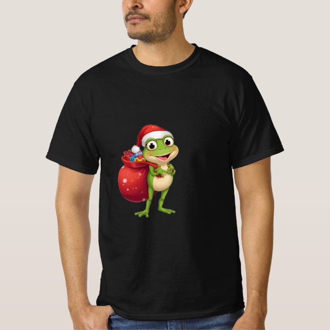 Camiseta Cute Christmas Frog with Gift Bag - Santa Frog Hol (Frente)