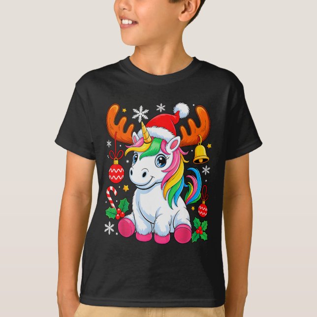 Camiseta Cute Christmas Girls Women Xmas Unicorn Deer Xmas  (Frente)