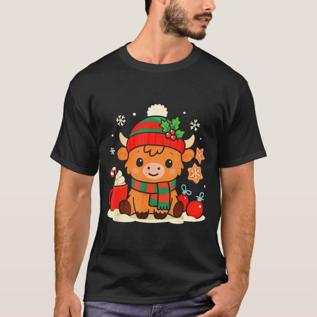Camiseta Cute Christmas Highland Cow Heifer Xmas Farm Anima (Frente)