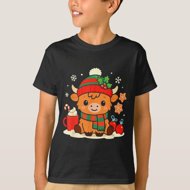 Camiseta Cute Christmas Highland Cow Heifer Xmas Farm Anima (Frente)