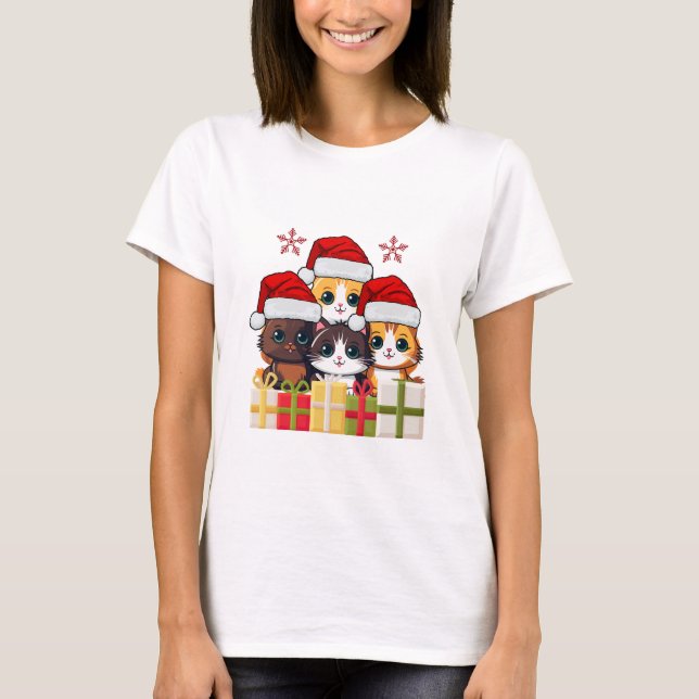 Camiseta Cute Christmas Kittens Squad -Christmas Santa Cats (Frente)