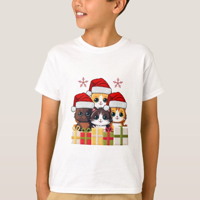 Camiseta Cute Christmas Kittens squad -Christmas Santa cats (Frente)