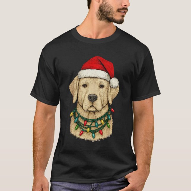 Camiseta Cute Christmas Labrador with Santa Hat and Holiday (Frente)