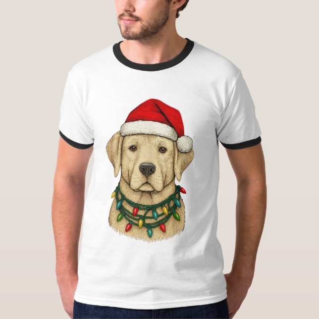 Camiseta Cute Christmas Labrador with Santa Hat and Holiday (Frente)