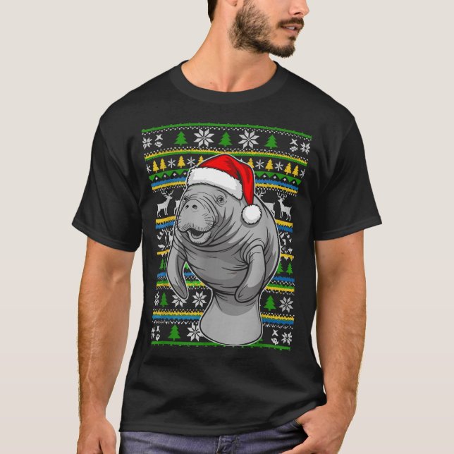 Camiseta Cute Christmas Manatee Shirt, Manatee Ugly Xmas Sw (Frente)