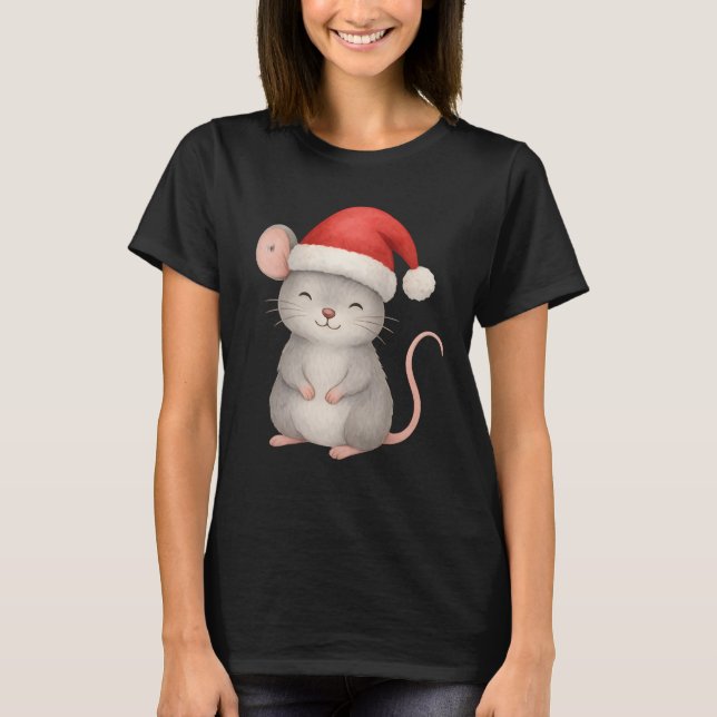 Camiseta Cute Christmas Mouse in Santa Hat (Frente)
