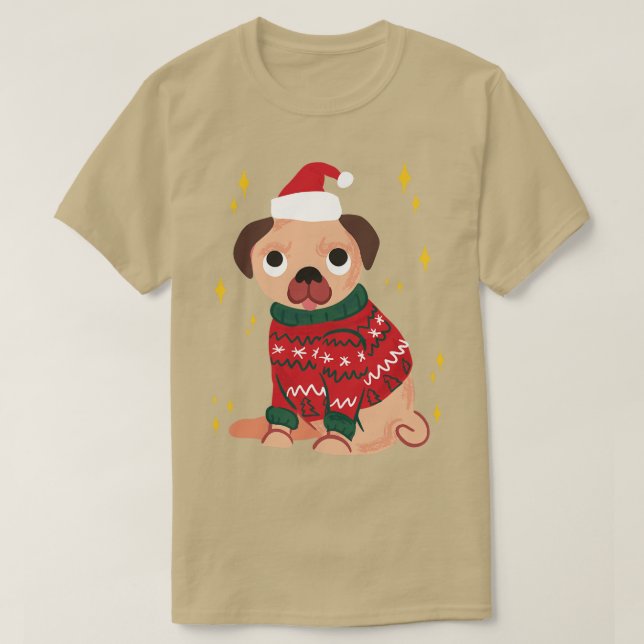 Camiseta Cute Christmas Pug Christmas Ugly Sweater  (Frente do Design)