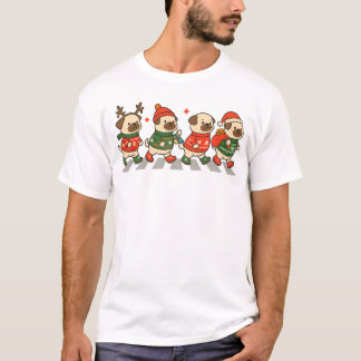 Camiseta Cute Christmas Pugs Crossing in Festive Sweaters