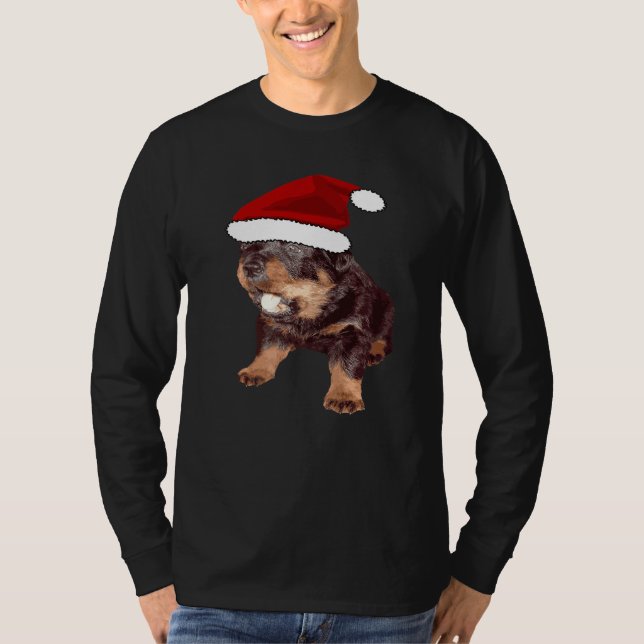 Camiseta Cute Christmas Rottweiler With Red Santa Hat  1 (Frente)