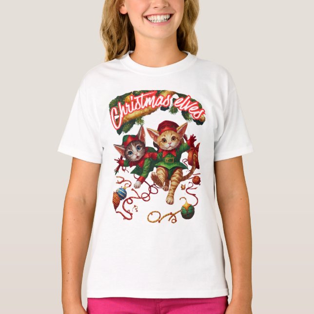 Camiseta Cute Christmas Santa Elf Cats–Perfect Holiday Gift (Frente)