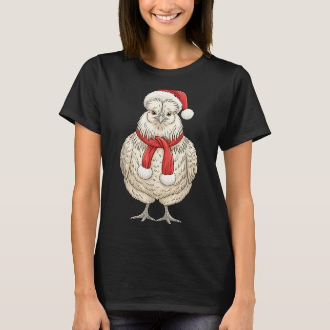 Camiseta Cute Christmas Silkie Chicken Santa Farm Animal  (Frente)
