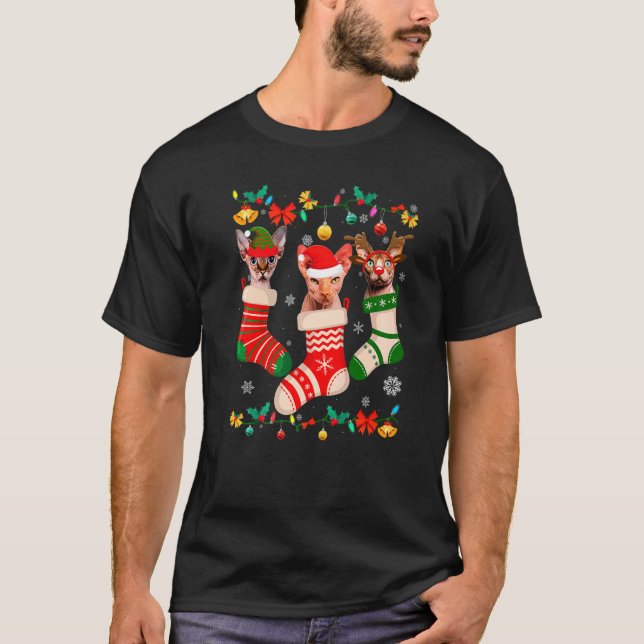 Camiseta Cute Christmas Socks Pajama Sphynx Xmas Cat Owner (Frente)