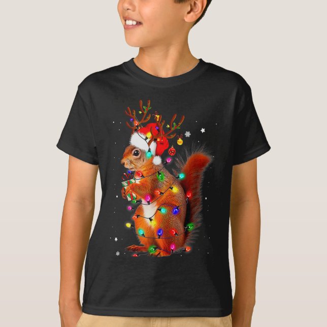 Camiseta Cute Christmas Squirrel Lights Reindeer Xmas Holid (Frente)