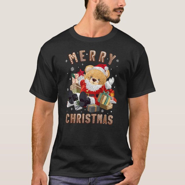 Camiseta Cute Christmas teddy bear Santa Claus (Frente)