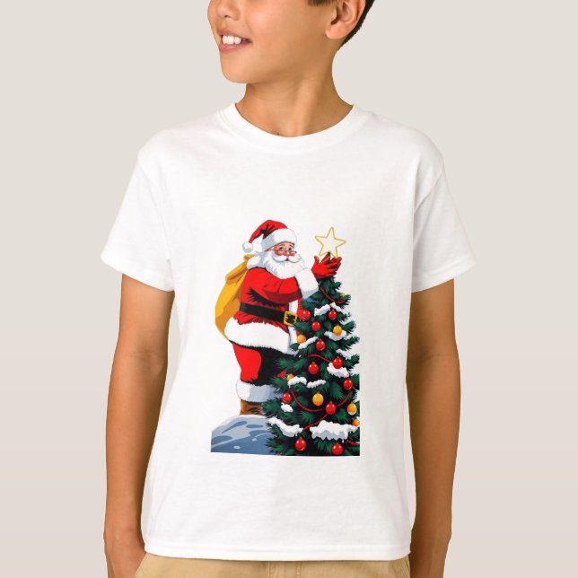 Camiseta Cute Christmas Tree Decorating Cartoon Kids Tshirt (Frente)