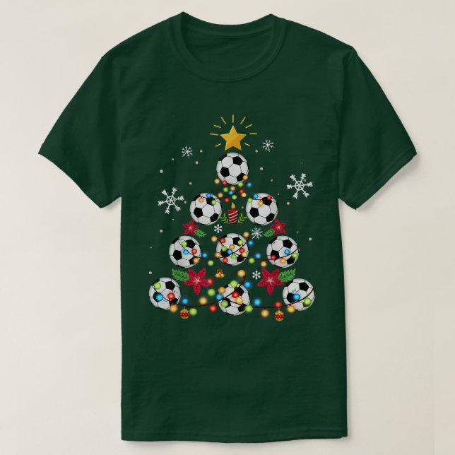 Camiseta Cute Christmas Tree Soccer Ball Santa Hat Family X (Frente do Design)