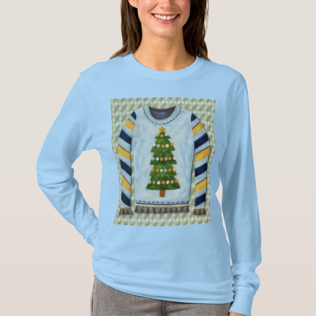 Camiseta Cute Christmas Tree Ugly Sweater Art on T-Shirt (Frente)