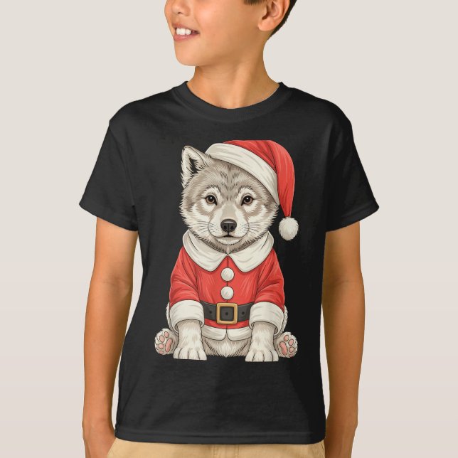 Camiseta Cute Christmas Wolf Santa  (Frente)