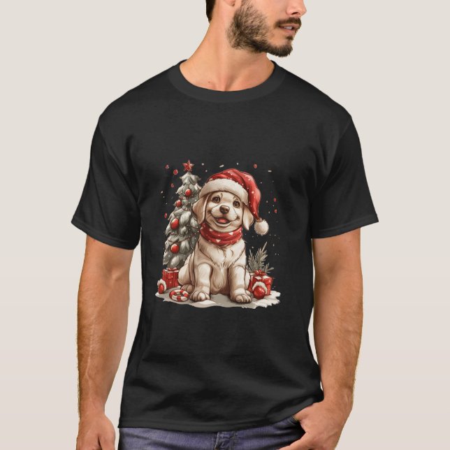 Camiseta Cute Christmas Yellow Labrador Retriever Puppy San (Frente)