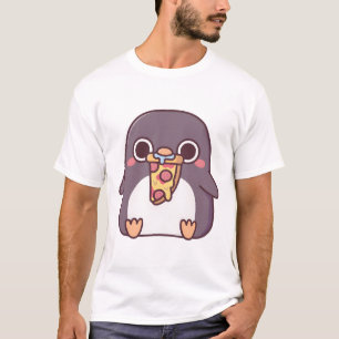 Camiseta Cute Chubby Penguin Com Pepperoni Pizza Slice