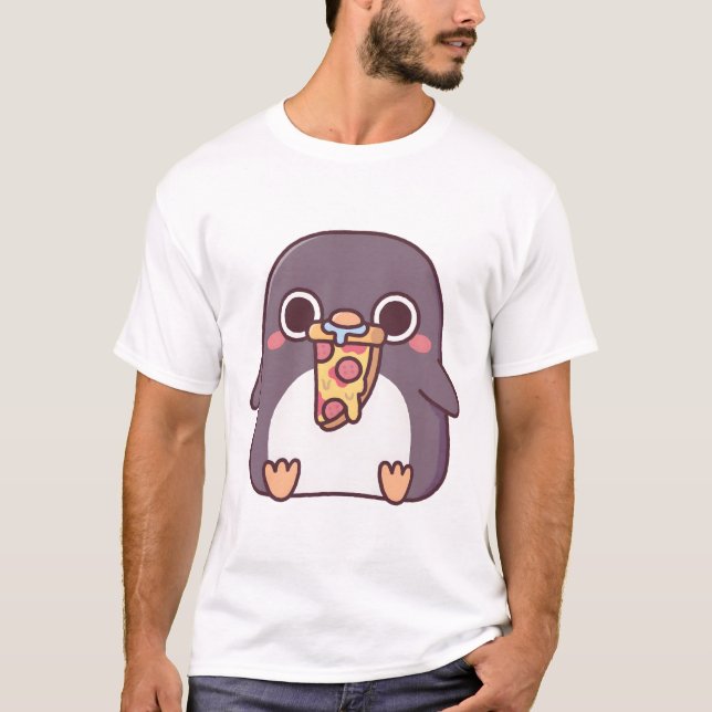 Camiseta Cute Chubby Penguin Com Pepperoni Pizza Slice (Frente)