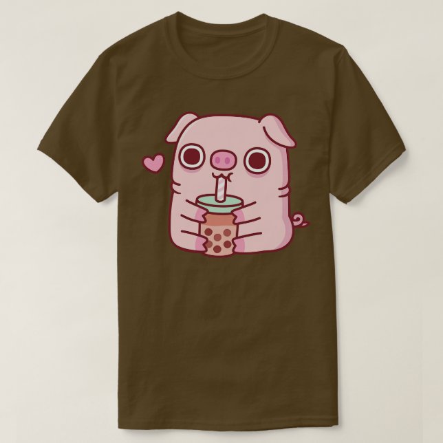 Camiseta Cute Chubby Piggy ama o Bebendo Bubble Tea (Frente do Design)