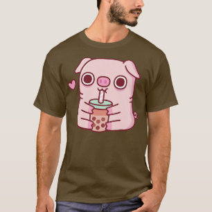 Camiseta Cute Chubby Piggy ama o Bebendo Bubble Tea