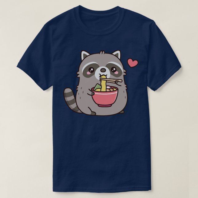 Camiseta Cute Chubby Raccoon ama Comer Ramen Noodles (Frente do Design)