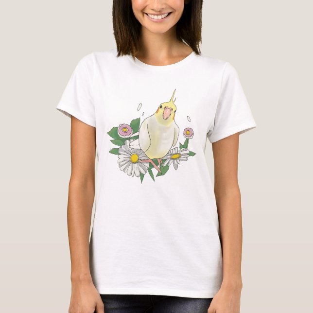 Camiseta Cute Cockatiel Floral Illustration (Frente)