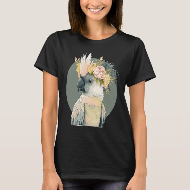 Camiseta Cute Cockatoo Parrot Bird Flower Crown Pet Birds (Frente)